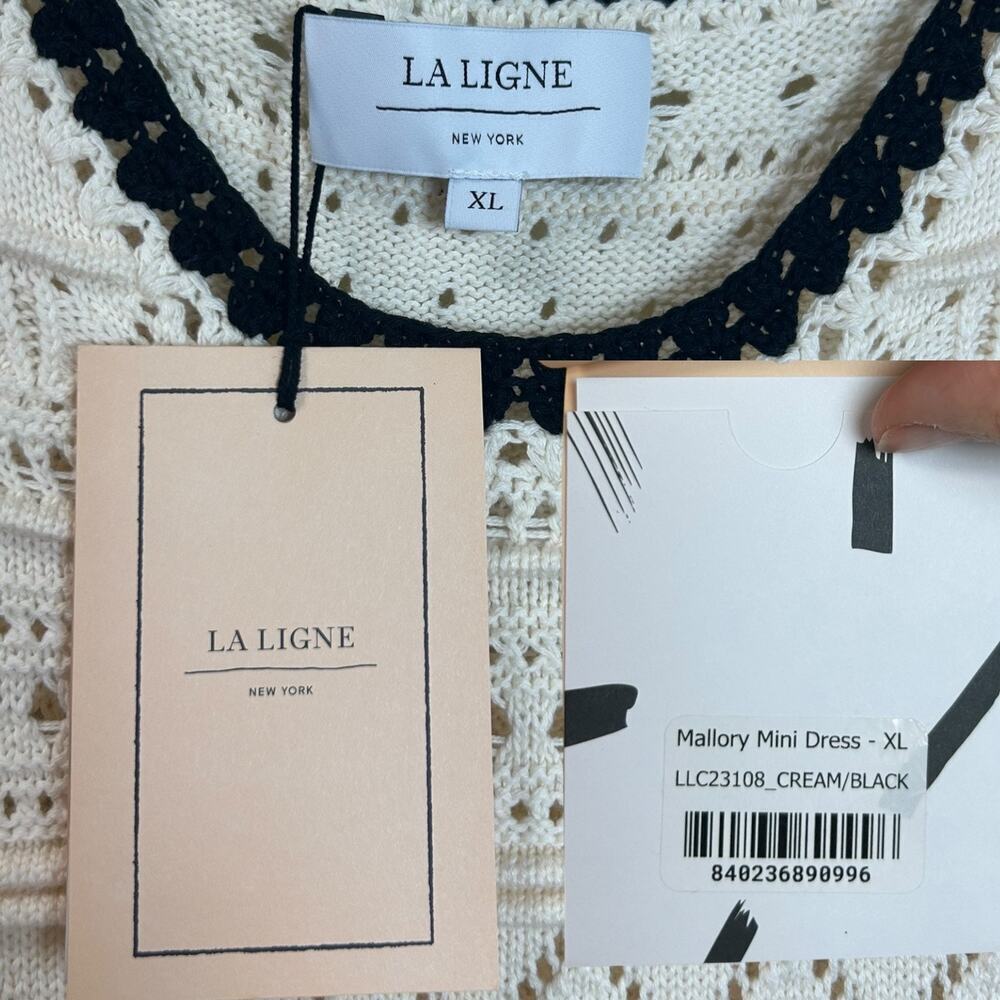 La Ligne - NWT, Women's 'Mallory' Mini Knit Dress - Cream/Black, X-Large - Picture 13 of 13